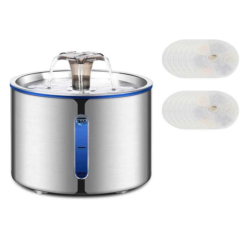 2.5L Automatic Pet Water Fountain with LED Light, Visible Window & Non-Slip, Cat and Dog Multi-Filtration Water Dispenser