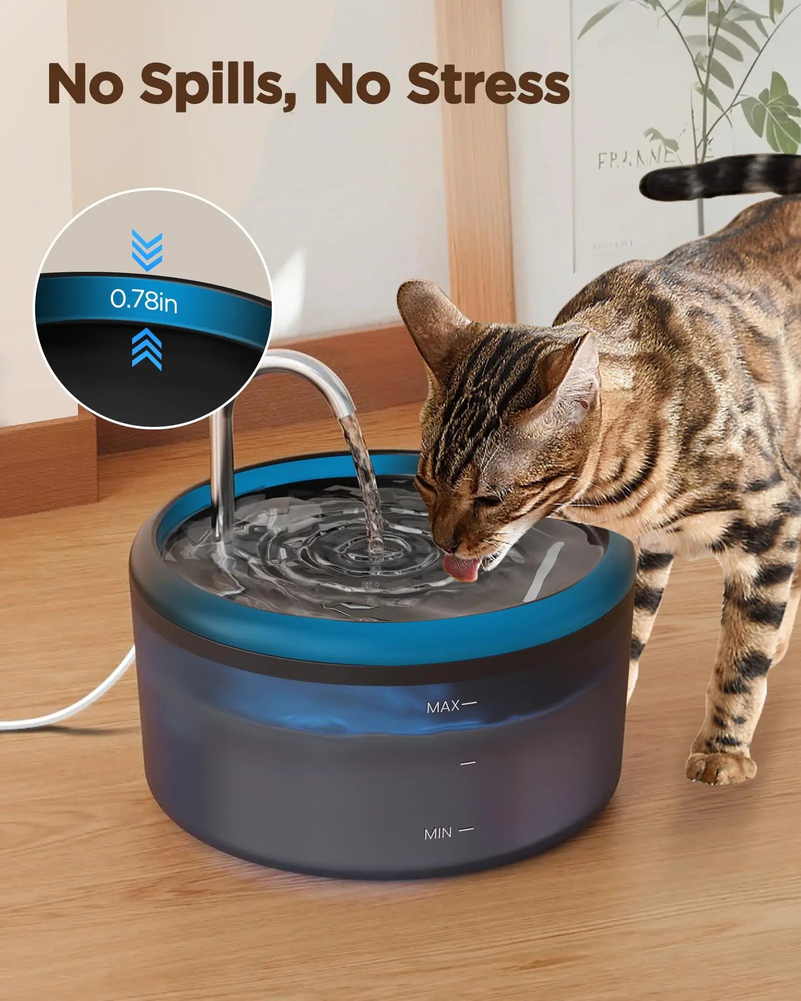 Automatic Water Fountain:Pet Water Fountain Pet Water Feeder Indoor Cat/Dog Drinking Bowl Water Dispenser Silent( No 5V 1A Plug)