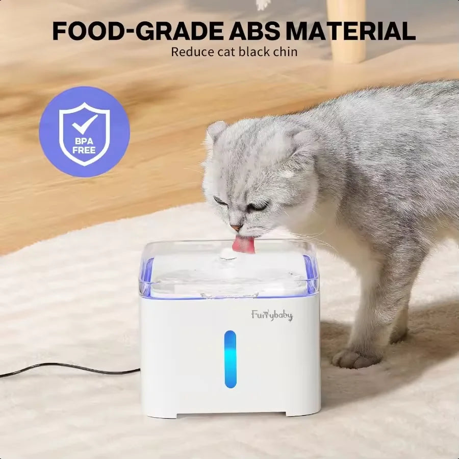 2L Pet Water Fountain with Filter & LED Light - BPA-Free Automatic Cat Dog Drinking Dispenser, Ultra Quiet, Visible Water Level