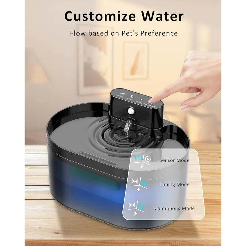 Pet Water Fountain Battery Operated 2.2L Automatic pet Dispenser，Rechargeable Drinking Fountain for Cats  with Motion Sensor