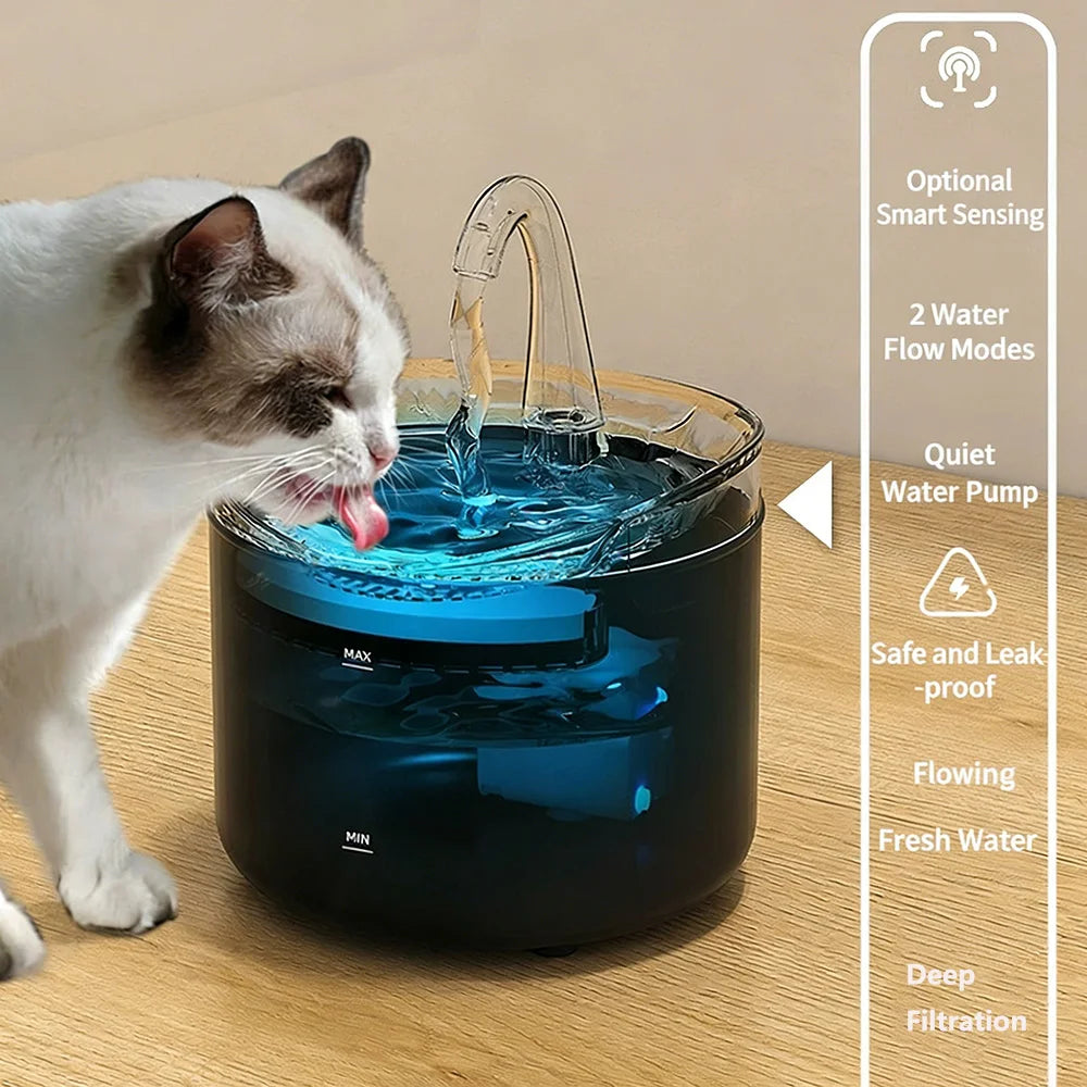 2.2L Automatic Pet Water Fountain Ultra-Quiet Pump Faucet Cat Water Dispenser Suitable with USB Sensor Electric for Cats Dogs