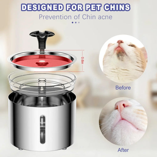 2.5L Automatic Pet Water Fountain with LED Light, Visible Window & Non-Slip, Cat and Dog Multi-Filtration Water Dispenser