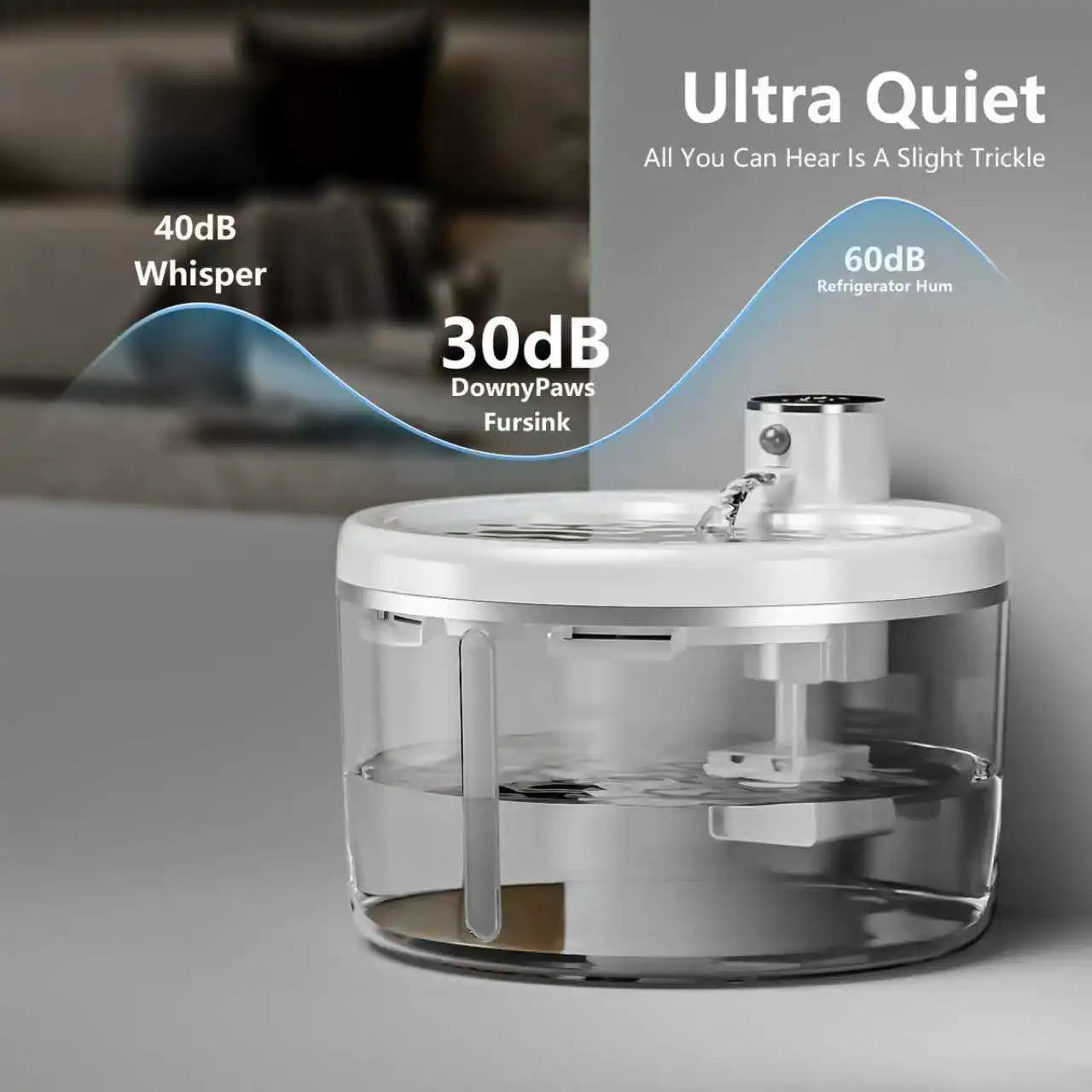 Pet Water Fountain - 3L Cordless Automatic Pet Water Fountain with Water Level Window, Low Water Level Alarm - Motion Sensor